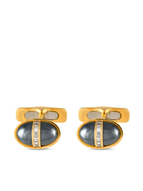 Bvlgari Pre-Owned 18kt yellow gold diamond and hematite cufflinks