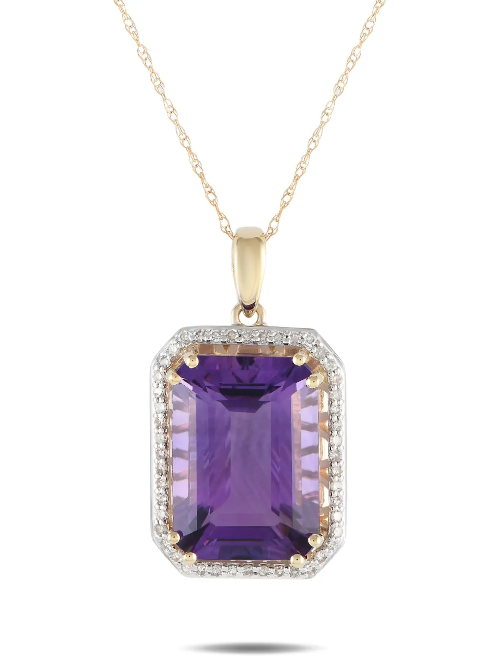 14K yellow gold amethyst and diamond necklace