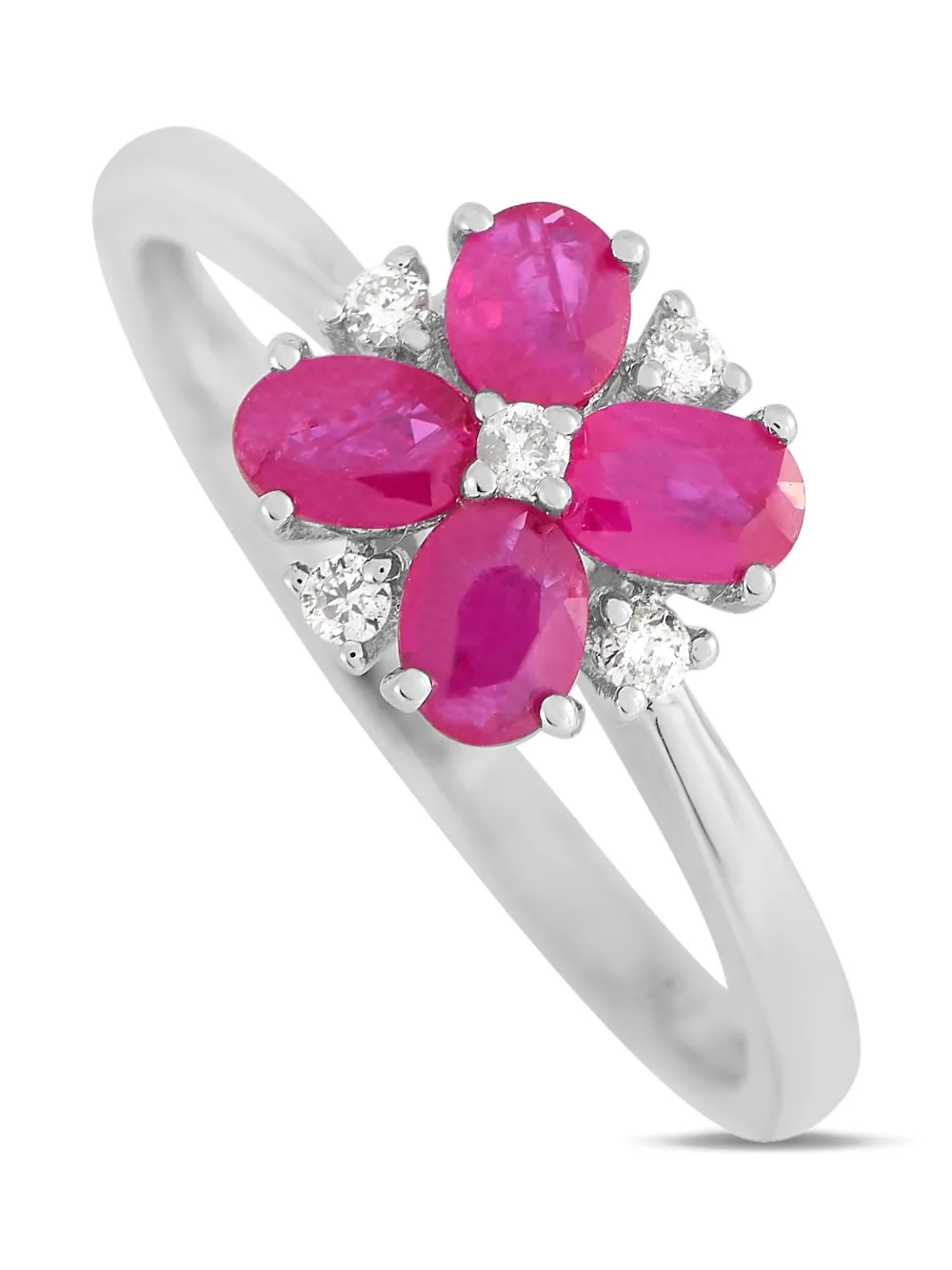 14K white gold diamond and ruby ring