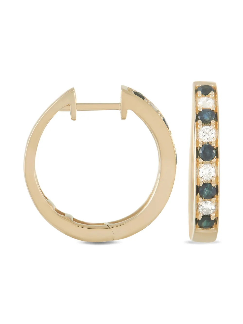 LB Exclusive 14kt yellow gold diamond and sapphire hoop earrings | Image 2