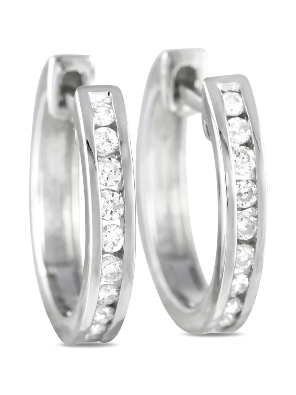 14K white gold diamond hoop earrings