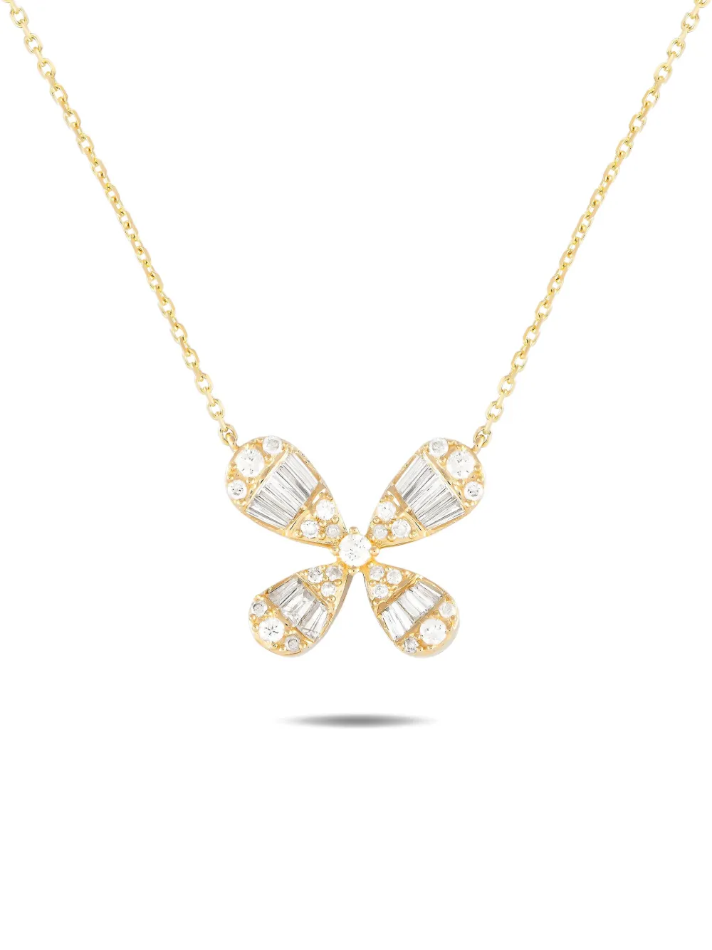14K yellow gold Four Petal Flower diamond necklace