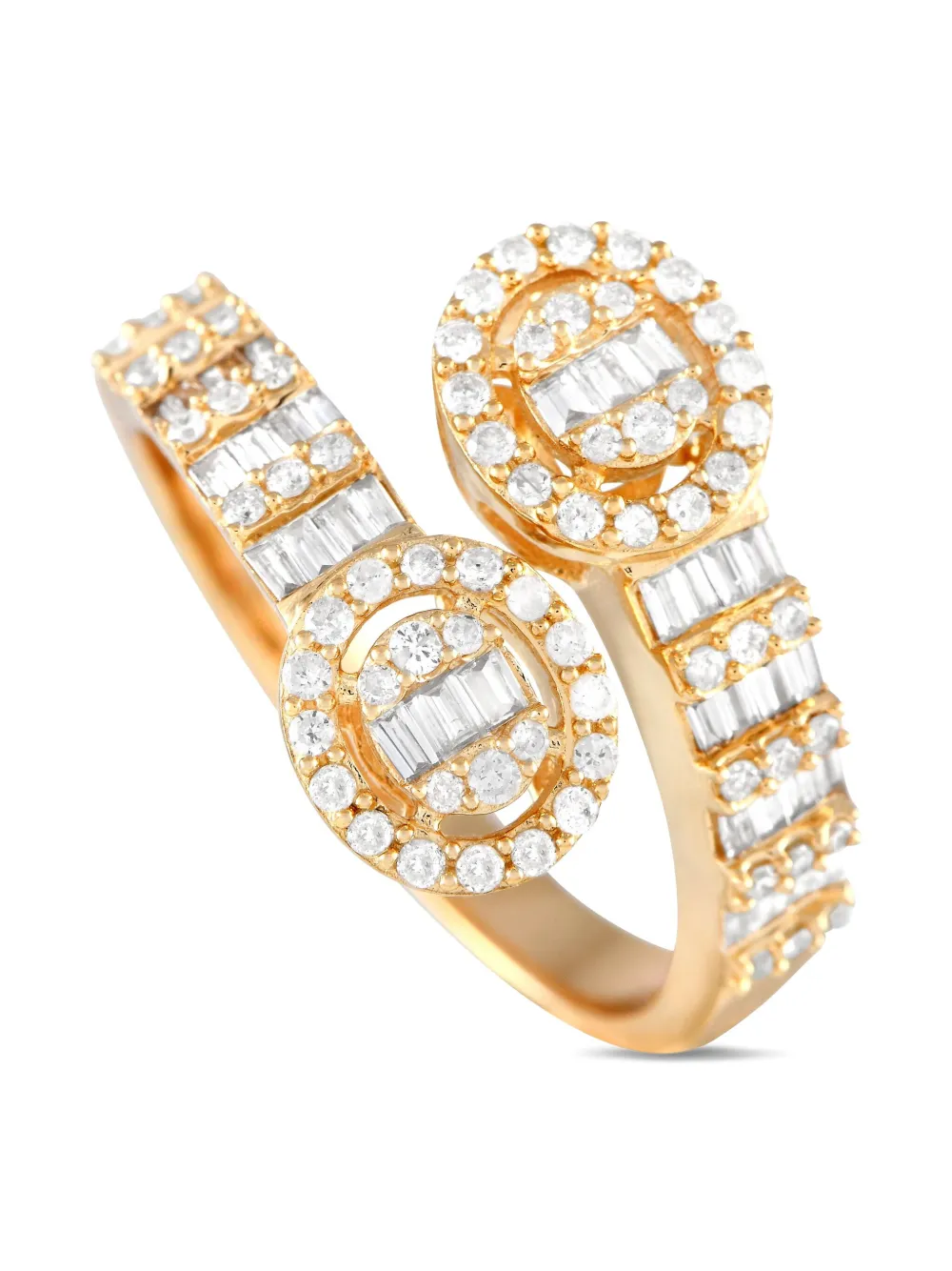 14K yellow gold diamond halo Bypass ring