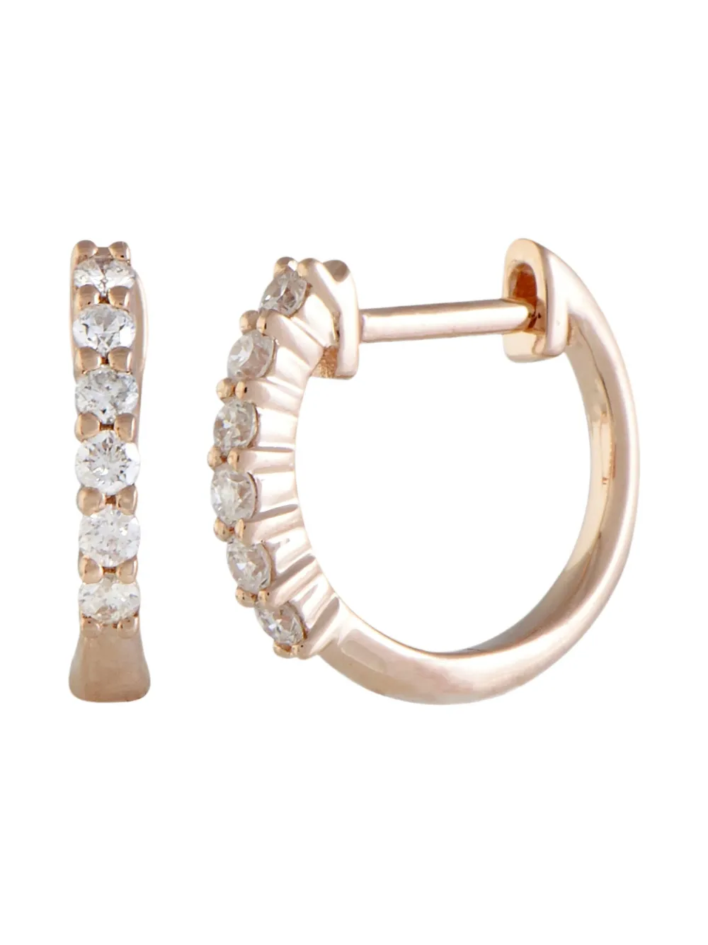 14K rose gold diamond small hoop earrings
