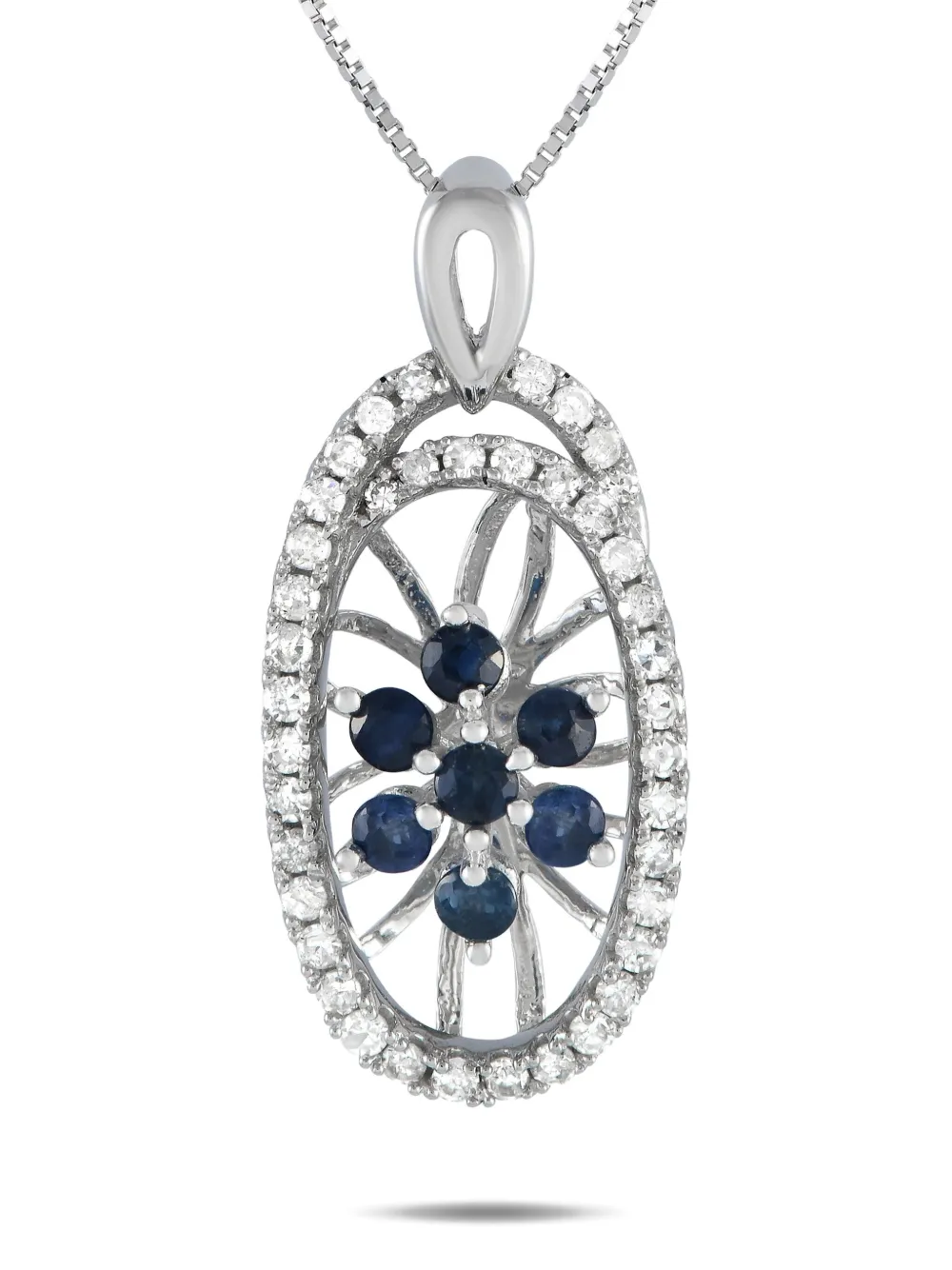 14K white gold diamond and sapphire necklace