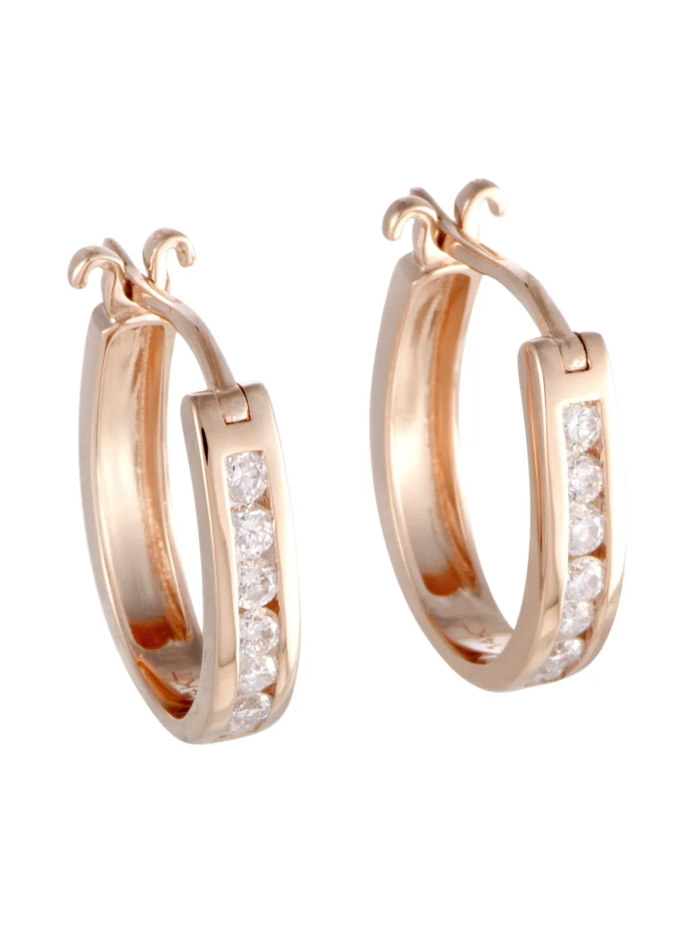 14K rose gold diamond small oval hoop earrings
