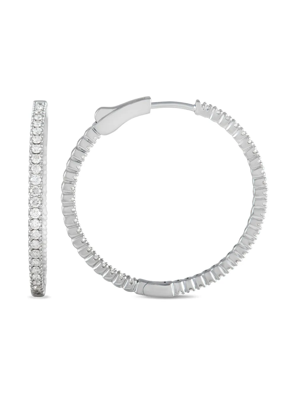 14K white gold diamond hoop earrings
