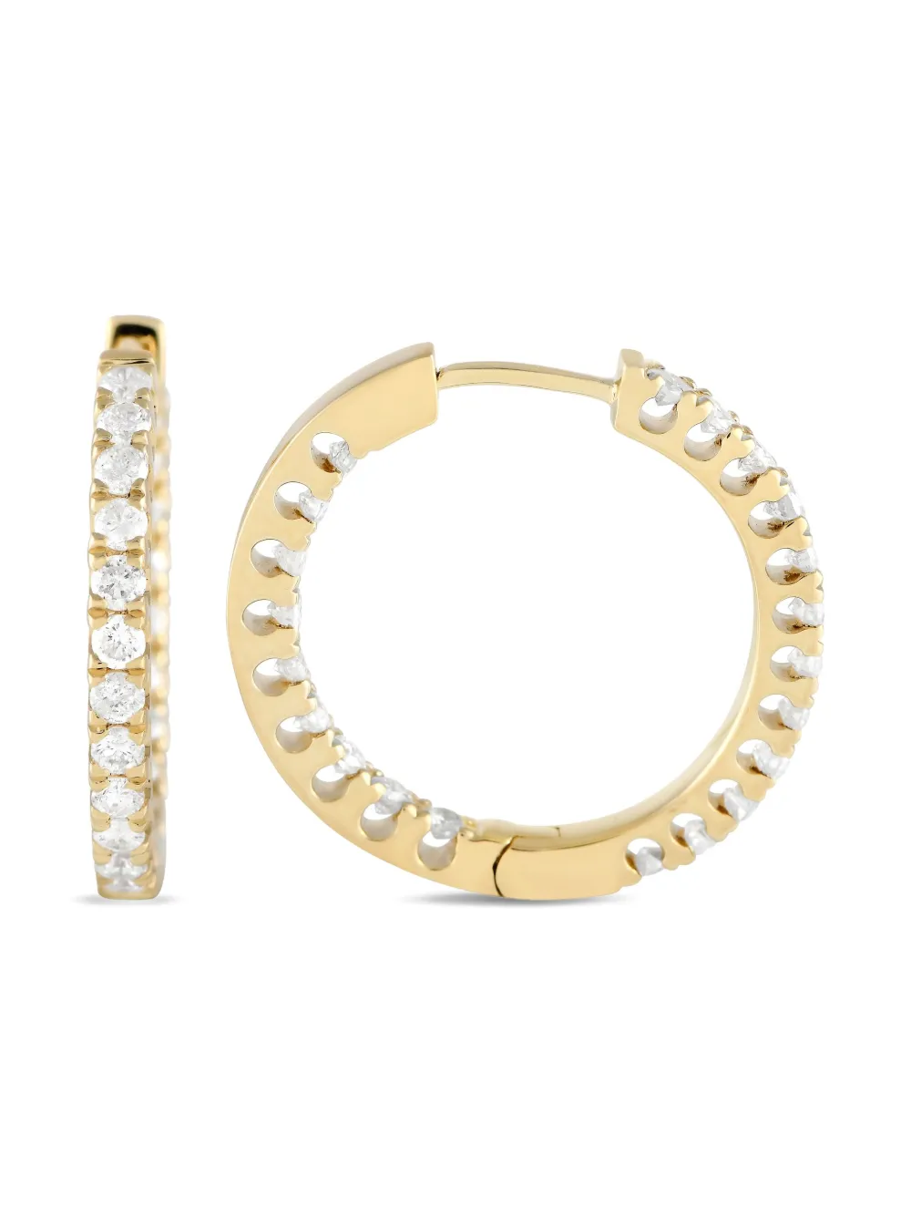 14K yellow gold diamond hoop earrings