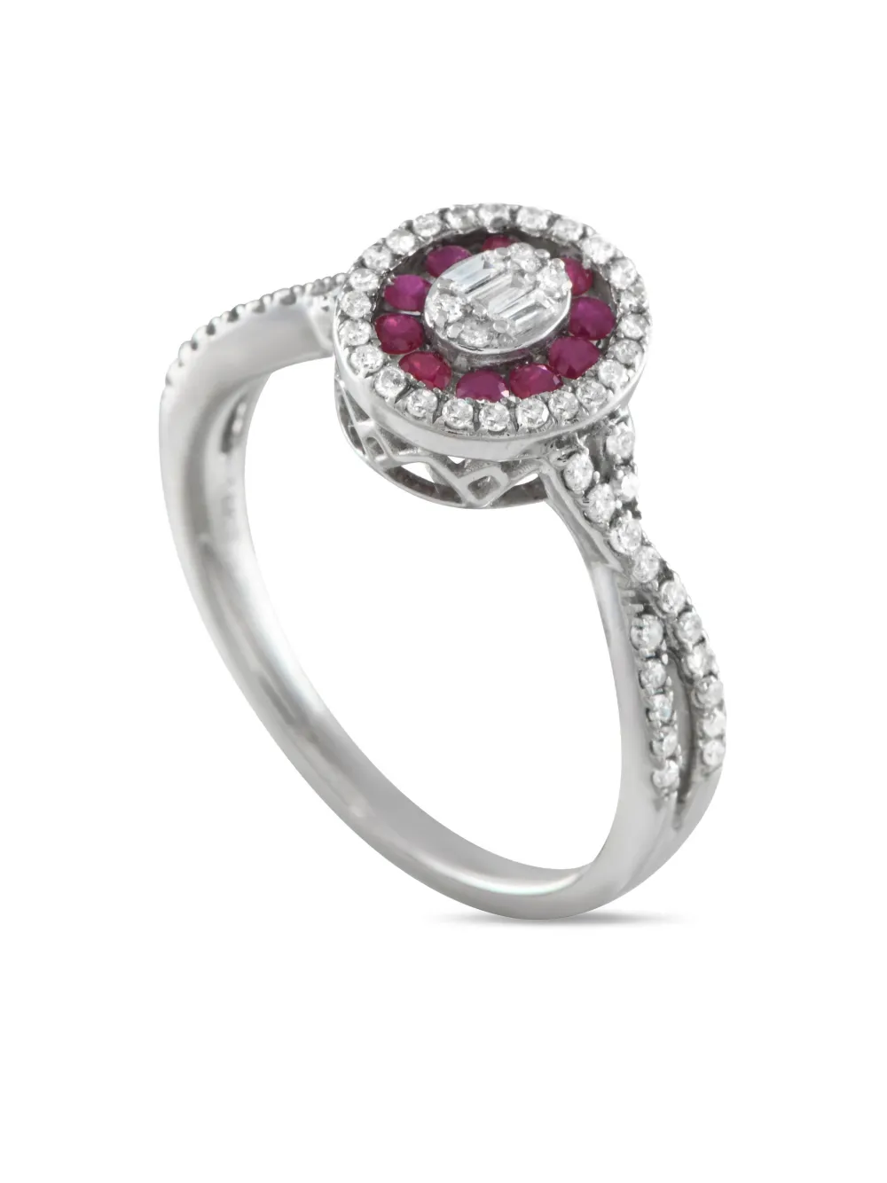 Pre-owned Lb Exclusive 14k White Gold Diamond And Ruby Ring In Silver