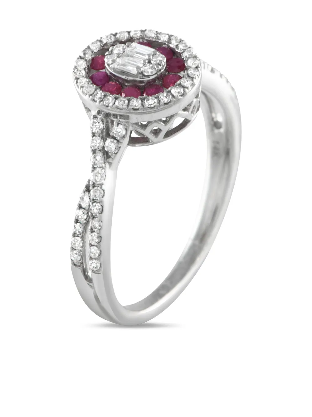 Pre-owned Lb Exclusive 14k White Gold Diamond And Ruby Ring In Silver