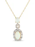 LB Exclusive pre-owned 14K yellow gold diamond and opal pendant necklace