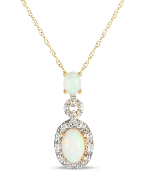 LB Exclusive pre-owned 14K yellow gold diamond and opal pendant necklace