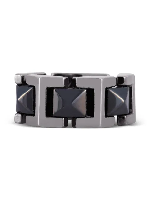 Versace Pre-Owned 18K white gold and ceramic logo-engraved ring