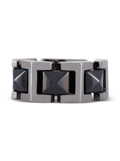 Bague en or blanc 18ct et céramique à logo gravé - Versace Pre-Owned - Modalova