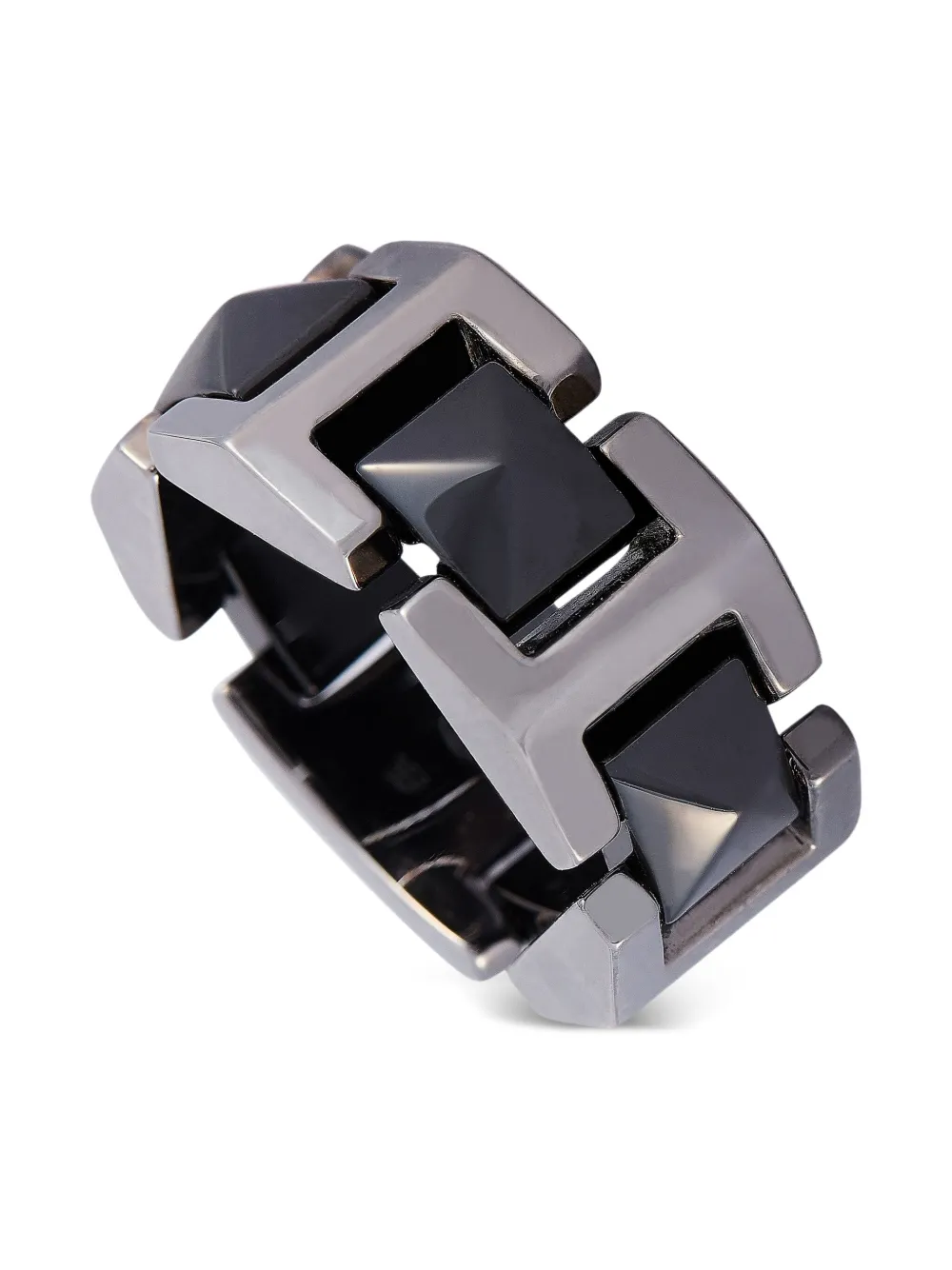Versace Pre-Owned 18K white gold and ceramic logo-engraved ring | Image 2
