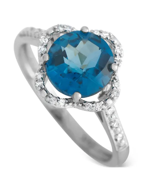 LB Exclusive 14K white gold Quatrefoil diamond and topaz ring