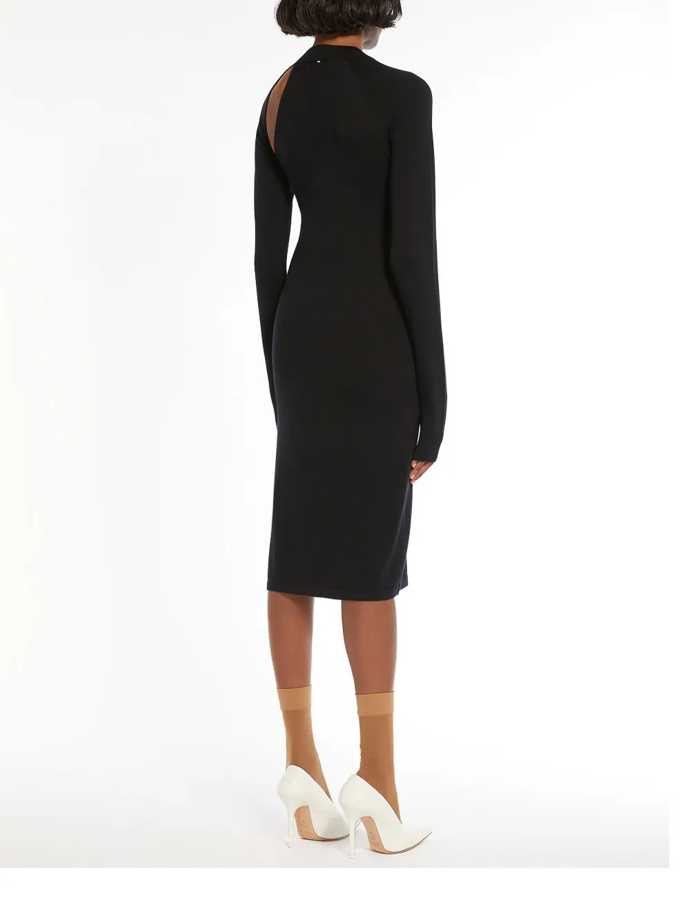 Sportmax High-necked Long-sleeved Wool Dress In Black