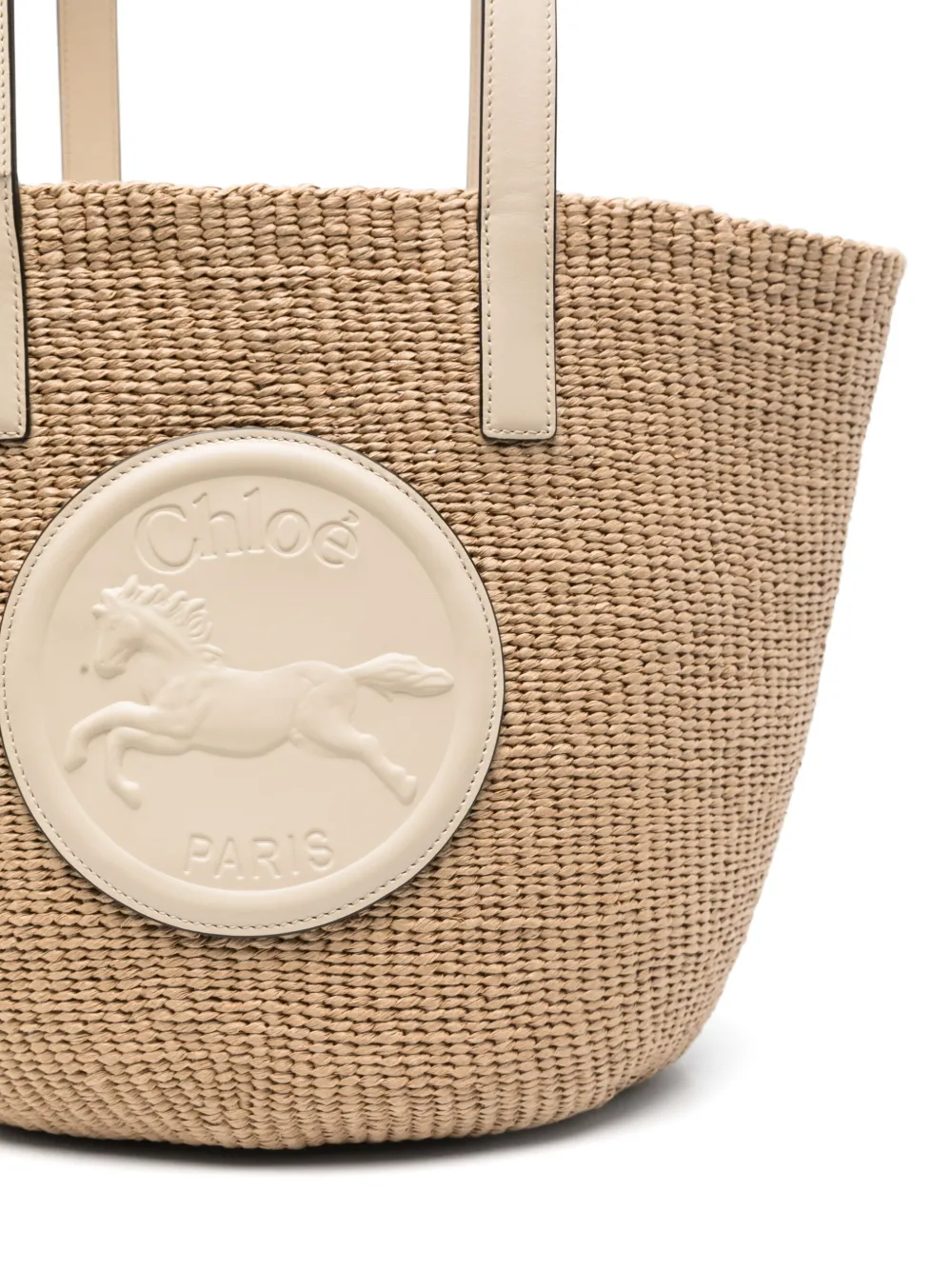 Chloé Large Horse Medal Basket Tote Bag In Paper And Leather In Neutrals