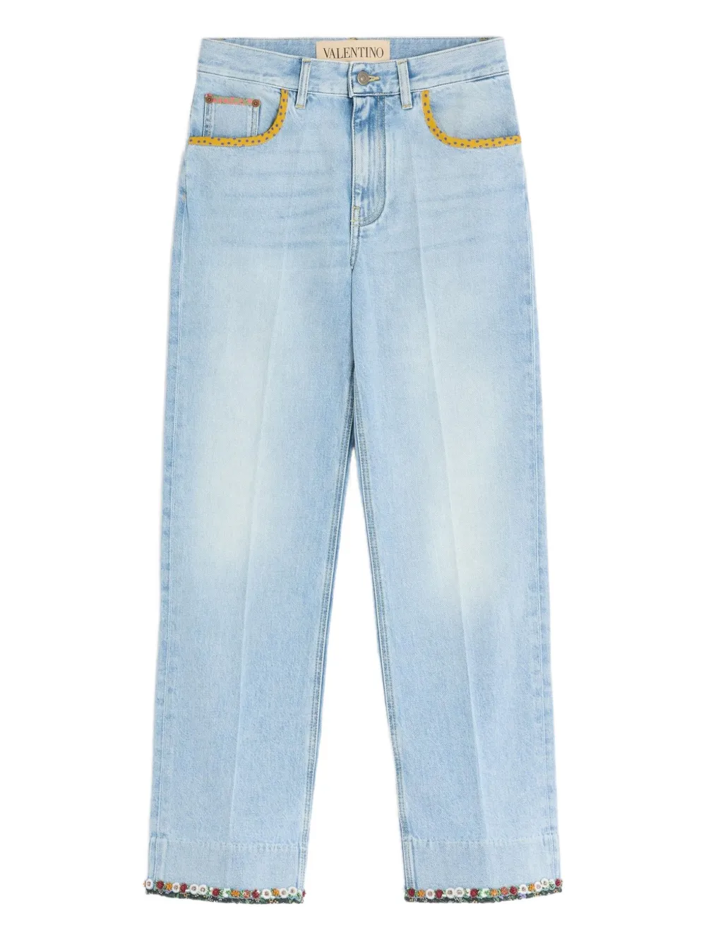 Valentino Garavani floral-hem faded jeans 508 BLUE