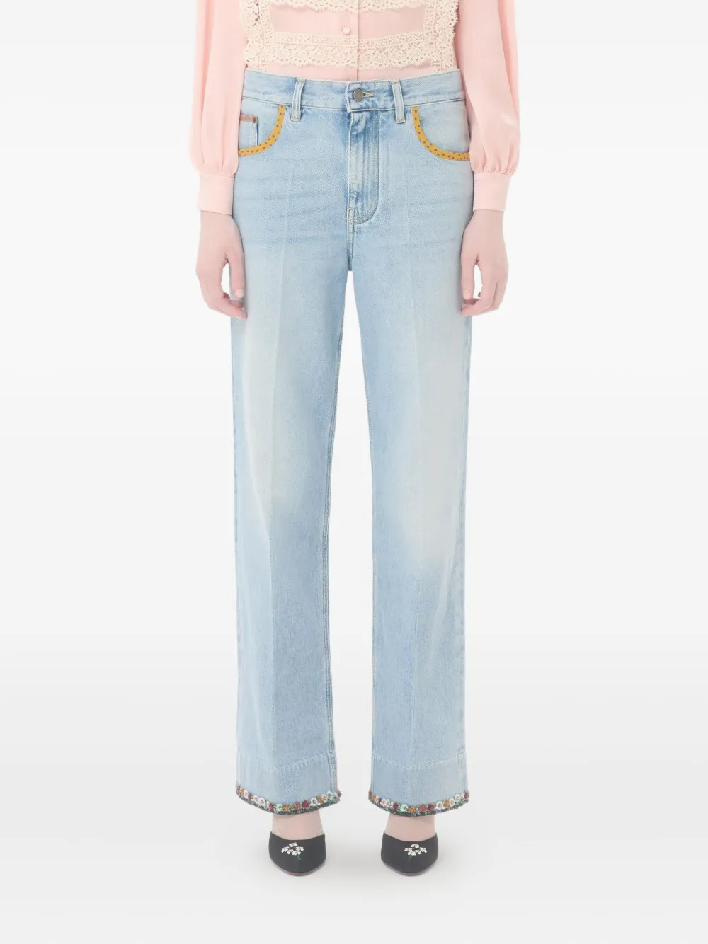 Valentino Garavani Jeans met bloemenprint en vervaagd effect Blauw