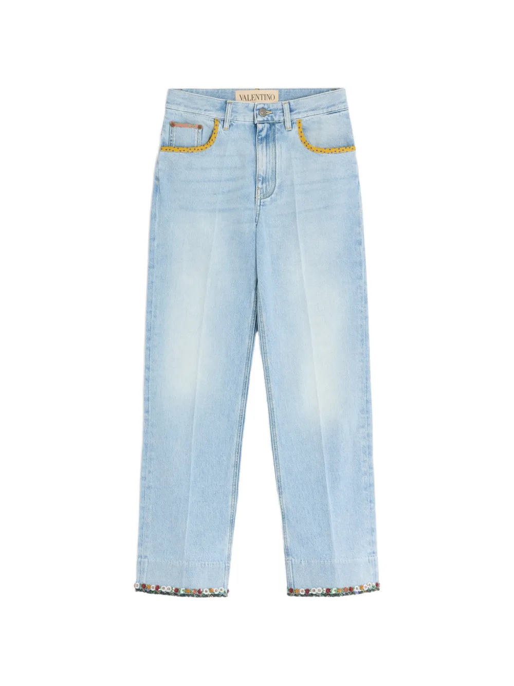 Valentino Garavani floral-hem faded jeans - 508 BLUE