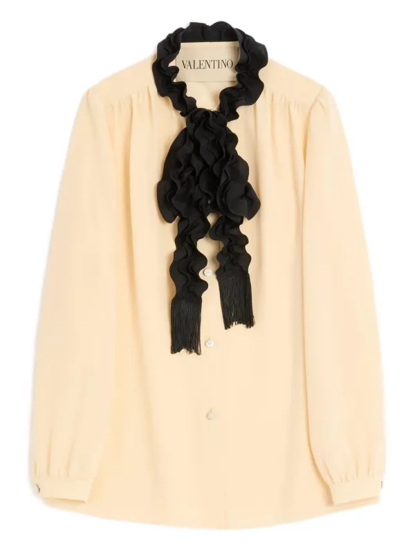 Valentino Garavani Camisa De Crepé Con Volantes Neutro FARFETCH MX