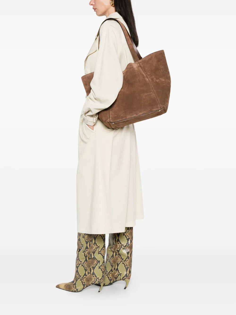 Max Mara Grote suède shopper - Bruin