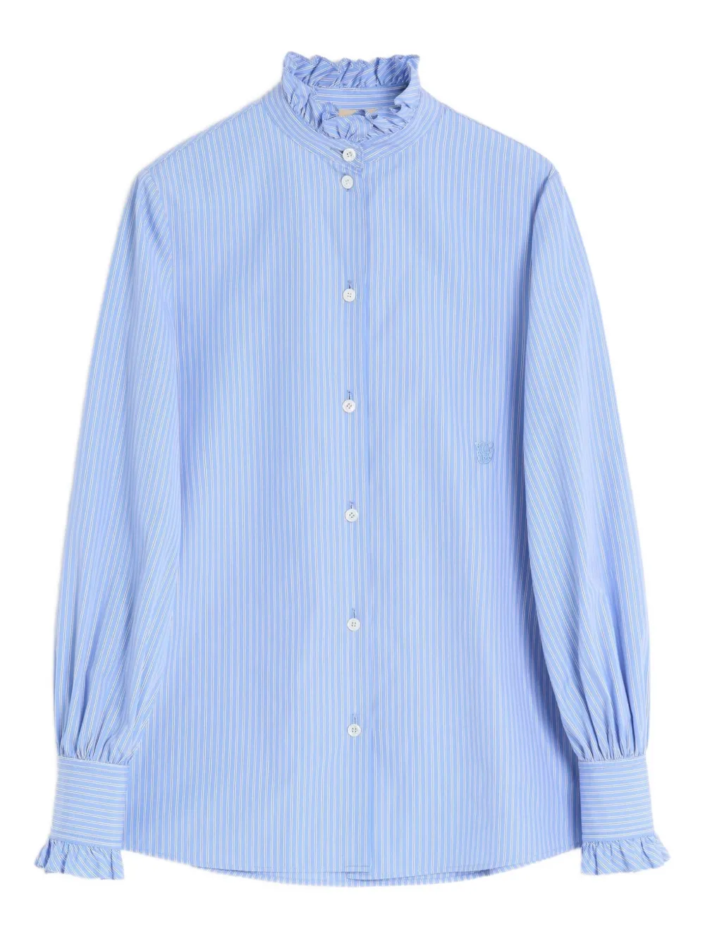 Valentino Garavani ruffle-trim striped shirt Blauw