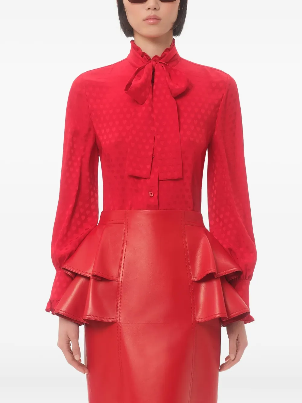  Valentino Garavani Cour De Coeur-print Silk Shirt - Red 