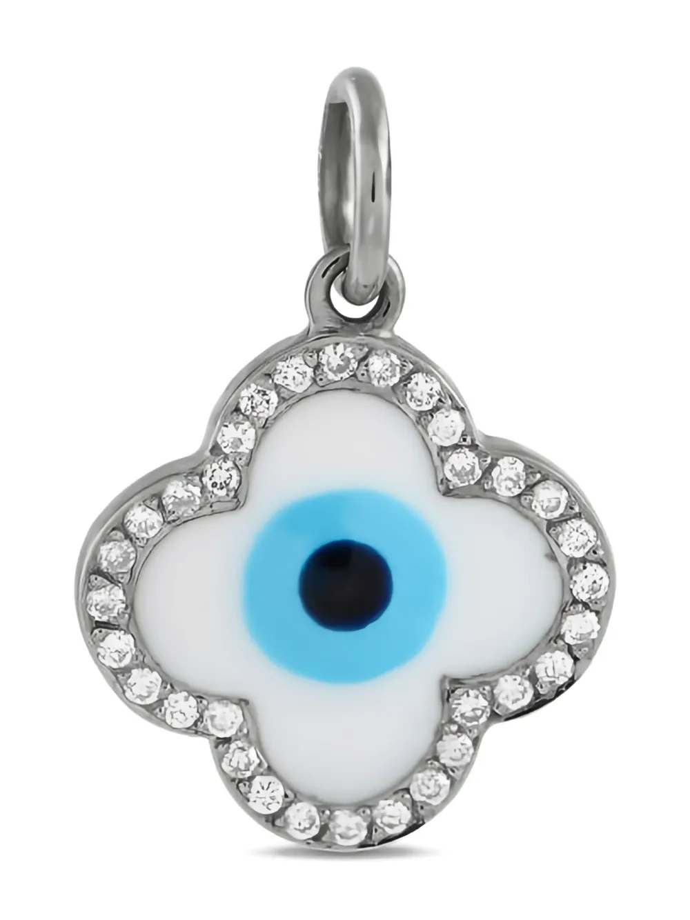 Pre-owned Aaron Basha 18k White Gold Evil Eye Diamond Charm In Silver