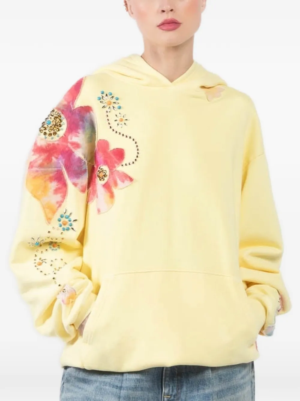 cout de la liberte floral-print embellished hoodie - Giallo