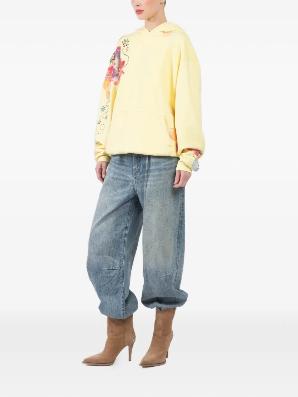 Cout de la liberte floral-print embellished hoodie - Geel