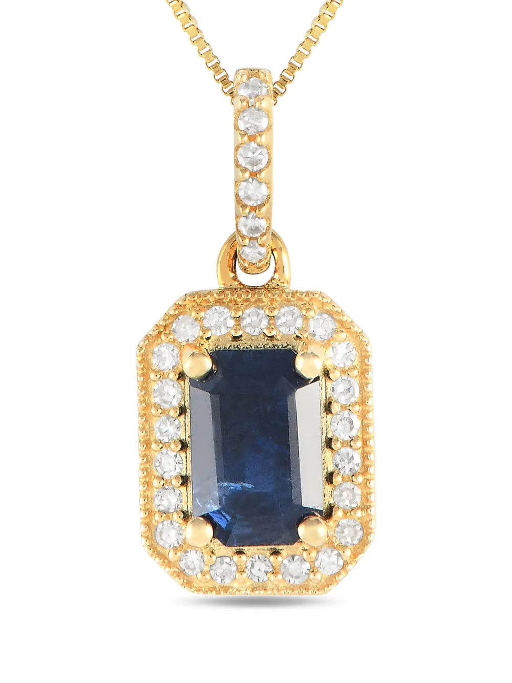 14K yellow gold diamond and sapphire pendant necklace