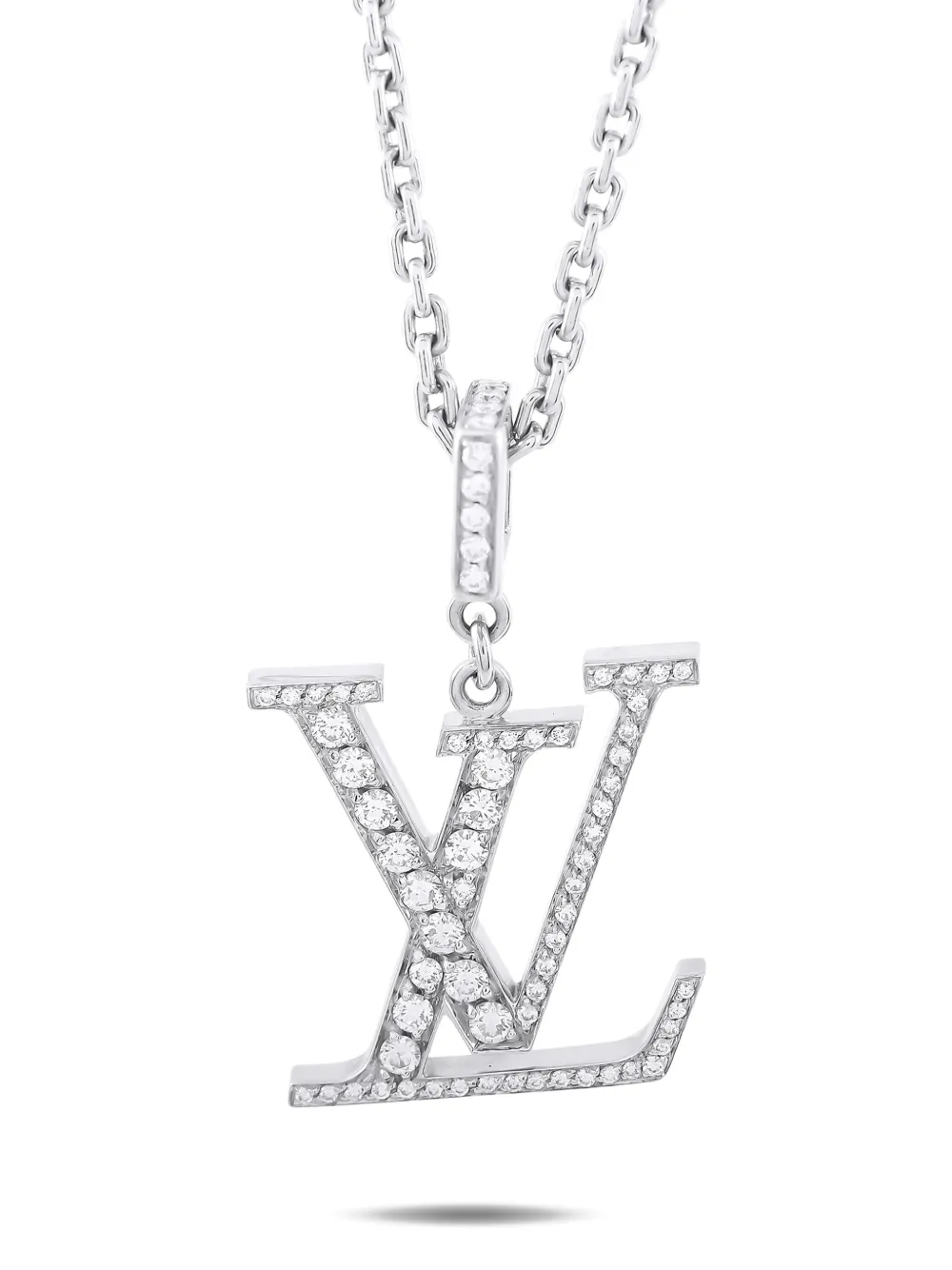 18kt white gold monogram diamond necklace