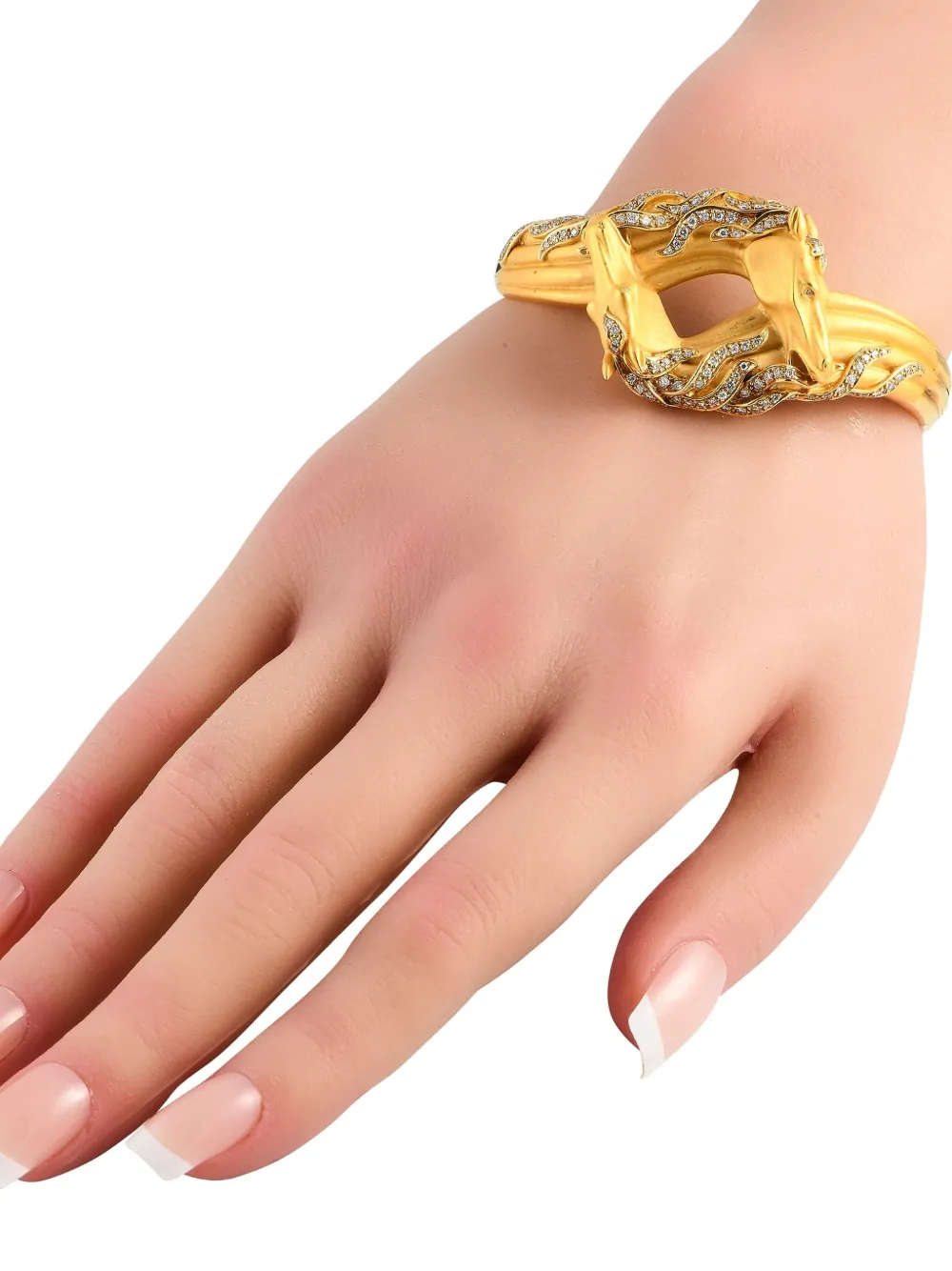 Pre-owned Carrera Y Carrera Horse Head 18k Yellow Gold Diamond Bangle Bracelet