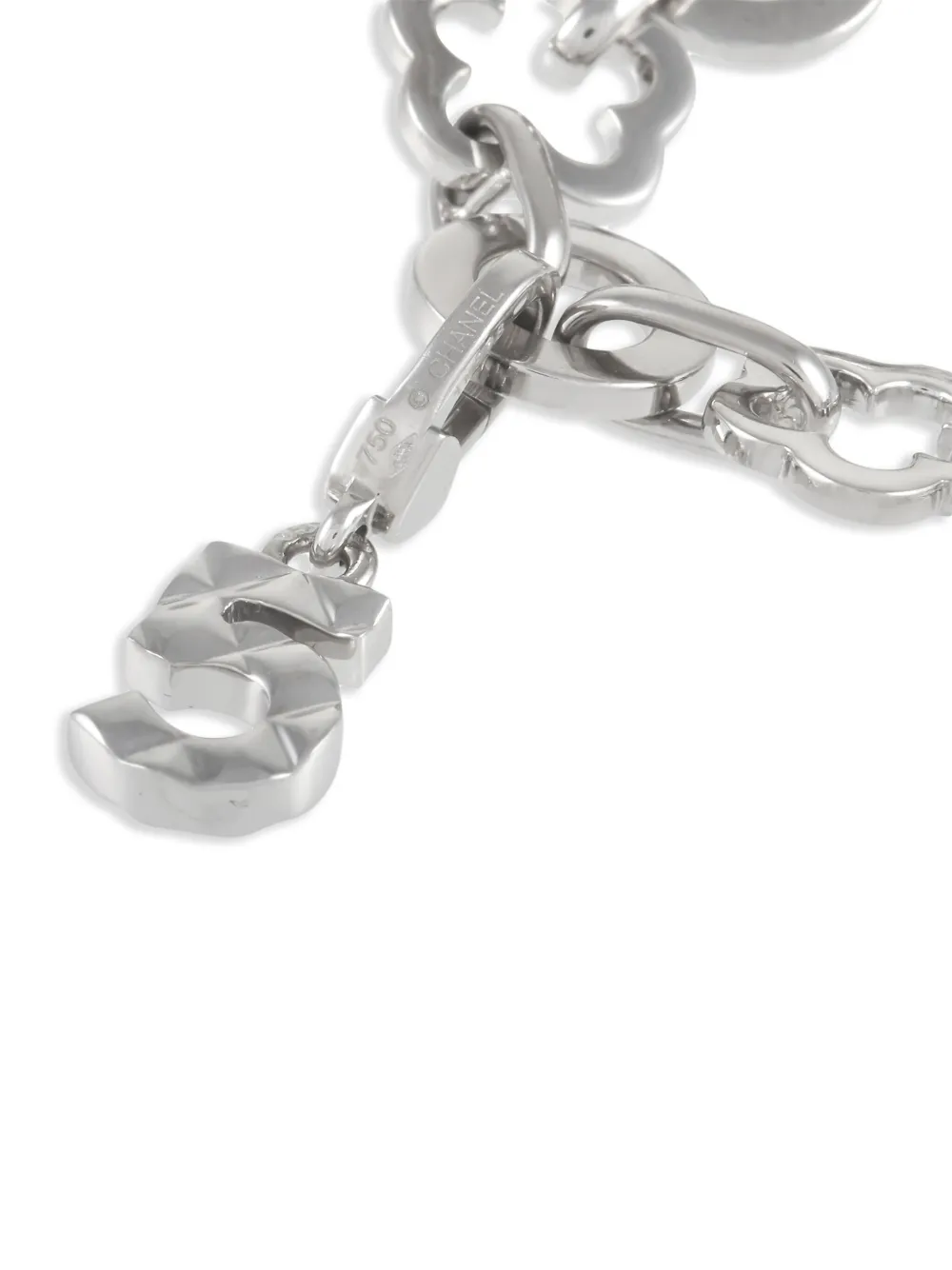 Pre-owned Chanel 18k White Gold Four Charm Bracelet In Silver