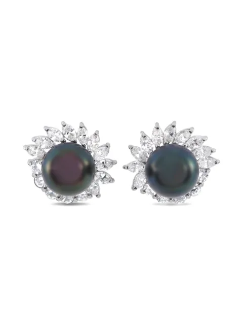 LB Exclusive aretes en platino con diamantes y perla