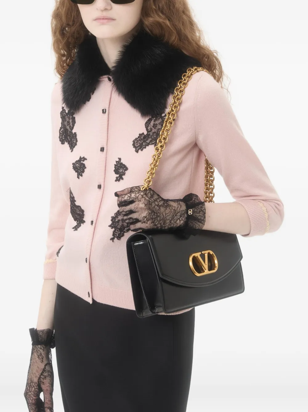 Valentino Garavani レーストリム シアーカラーカーディガン