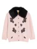 Valentino Garavani lace-embellished shearling-collar cardigan - Pink