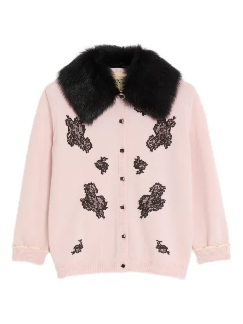 Valentino Garavani lace-embellished shearling-collar cardigan
