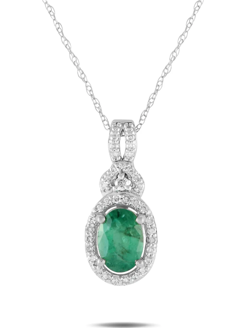 14K white gold diamond and emerald necklace