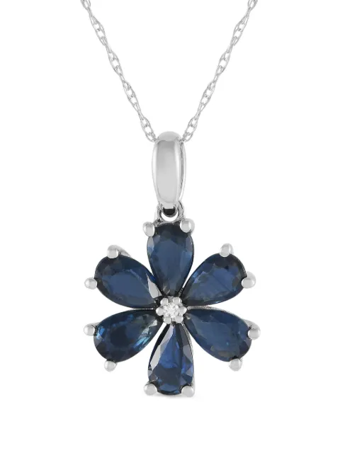 LB Exclusive 14K white gold Flower diamond and sapphire necklace
