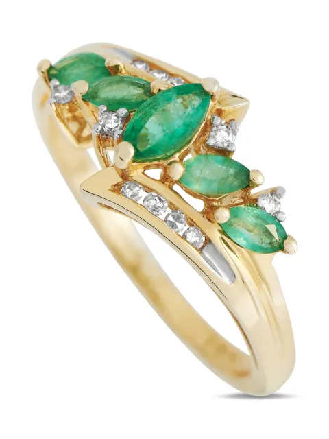 LB Exclusive anillo en oro amarillo de 14kt con diamante y esmeraldas