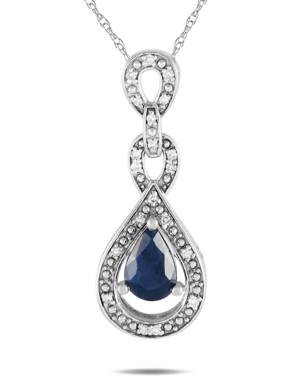 Pre-owned Lb Exclusive 14k White Gold Diamond And Sapphire Pendant Necklace In Silver