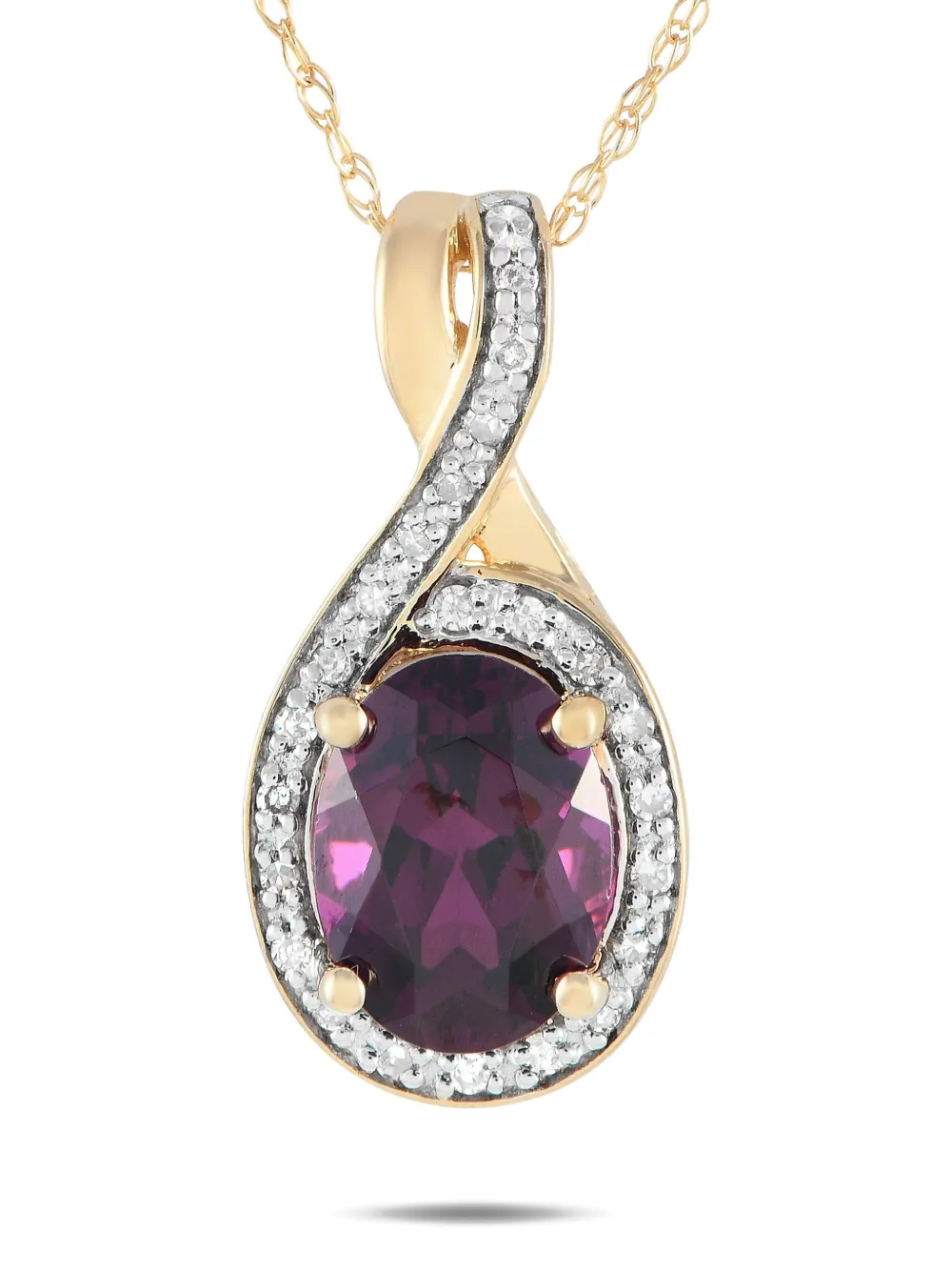 14K yellow gold garnet and diamond necklace