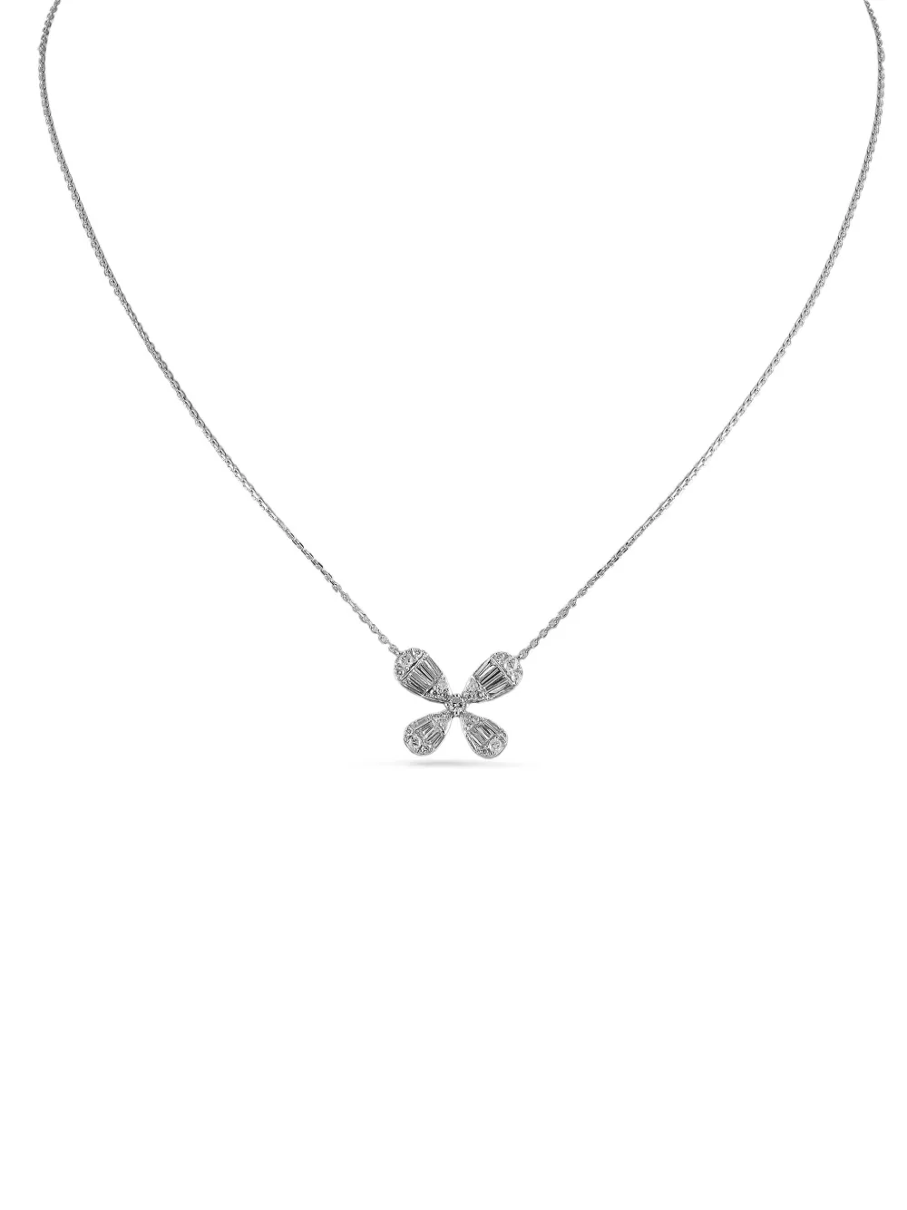 LB Exclusive Four Petal Flower ダイヤモンド ネックレス 14Kホワイトゴールド - シルバートーン LB Exclusive Four Petal Flower ダイヤモンド ネックレス 14Kホワイトゴールド - シルバートーン
