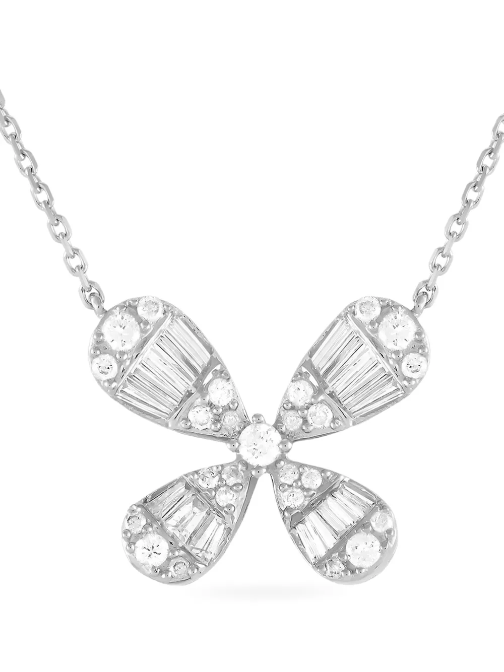 LB Exclusive 14K white gold Four Petal Flower diamond necklace | Image 2