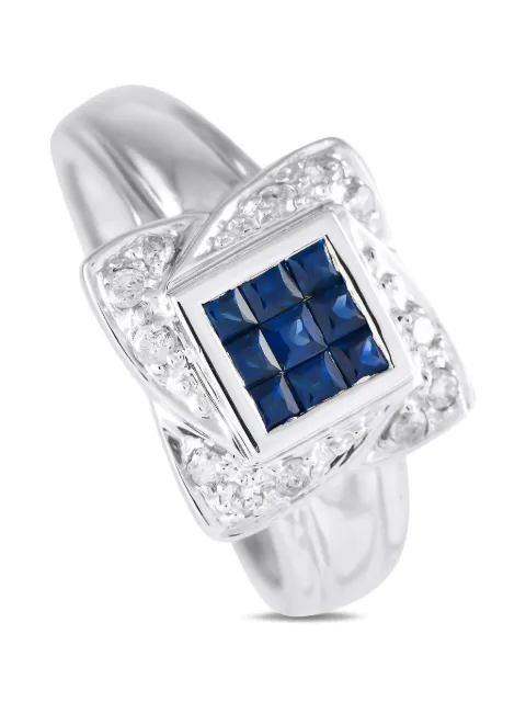 LB Exclusive 14K white gold diamond and sapphire ring