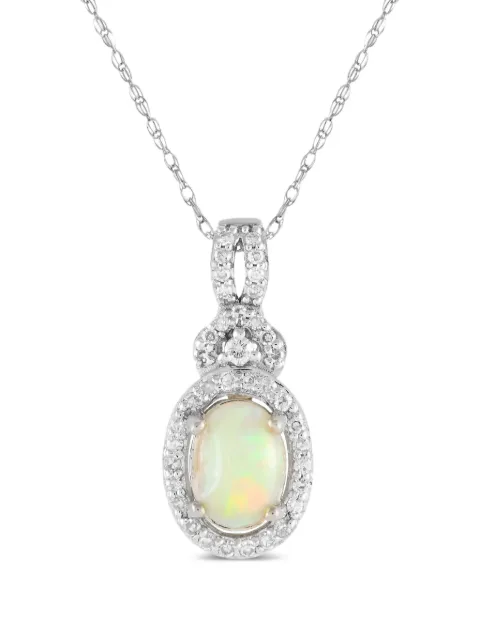 LB Exclusive 14K white gold diamond and opal necklace