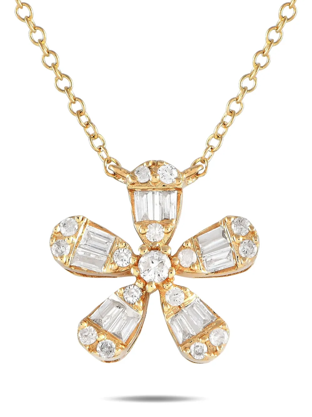 Pre-owned Lb Exclusive 14k Yellow Gold Flower Diamond Necklace